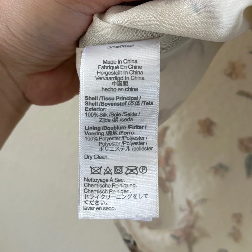 Madewell Floral 100% Silk Clip Dot Gingham Ruched V Neck Puff Sleeve Top size 8